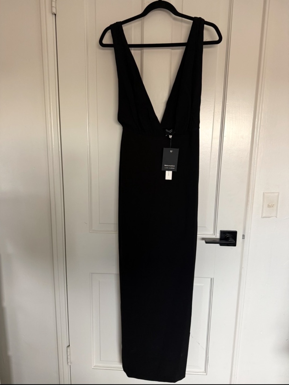 Black Deep V Maxi Dress - reformation x lauren harrier (size 2 and 4)